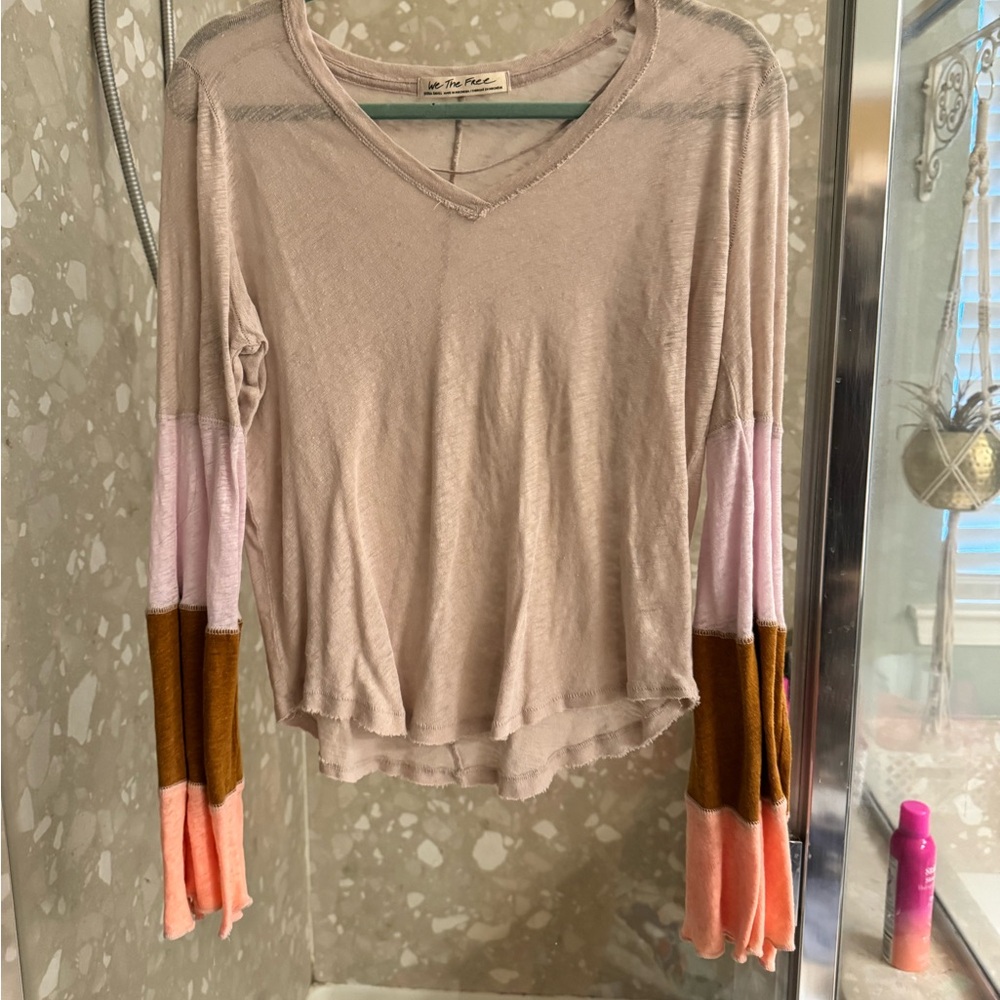 We The Free Pink Asymmetrical Long Sleeve Blouse